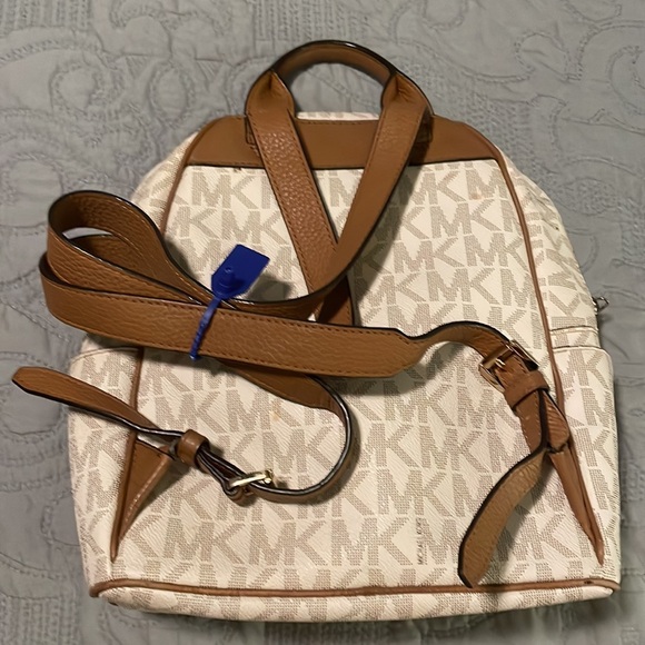 Michael Kors Small Cream, Light Brown Logo Studded Purse Backpack - Picture 2 of 13